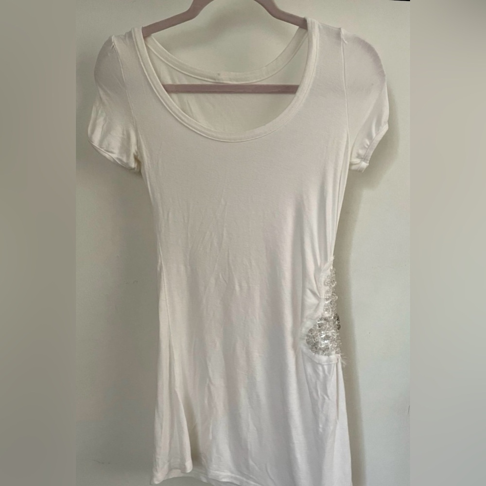 White Women's Sequin Longline Top
